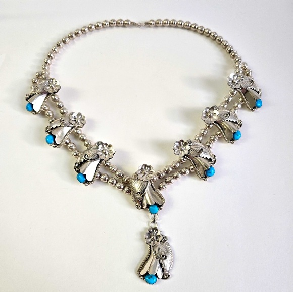 Native American Sterling Silver 925 and Turquoise Style Necklace - Picture 1 of 15
